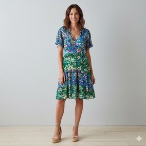 Anthropologie Floral Print Dress Multicolor‎ Tiered Midi Womens